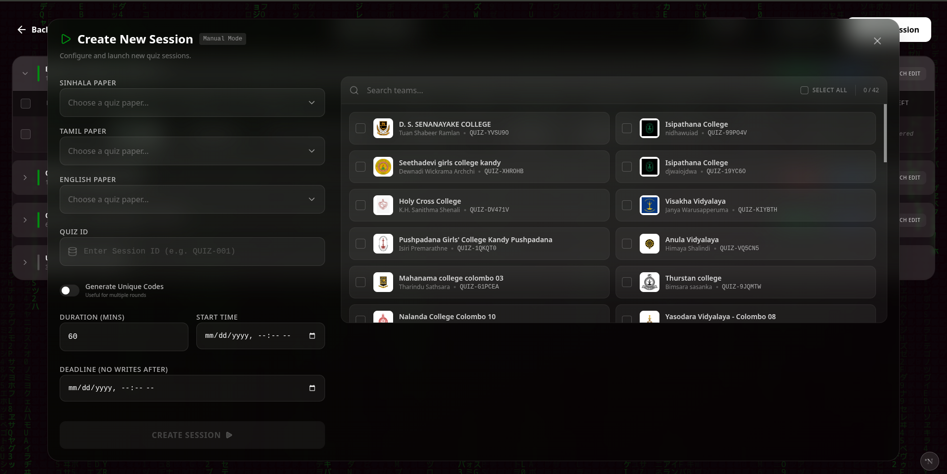 Live Session Management