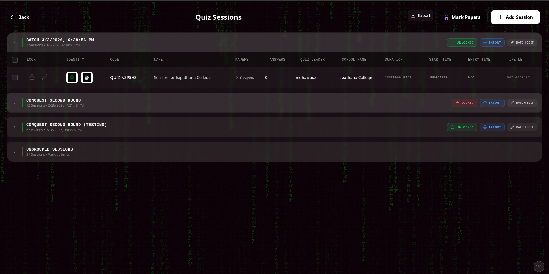 Active Quiz Sessions Tracking
